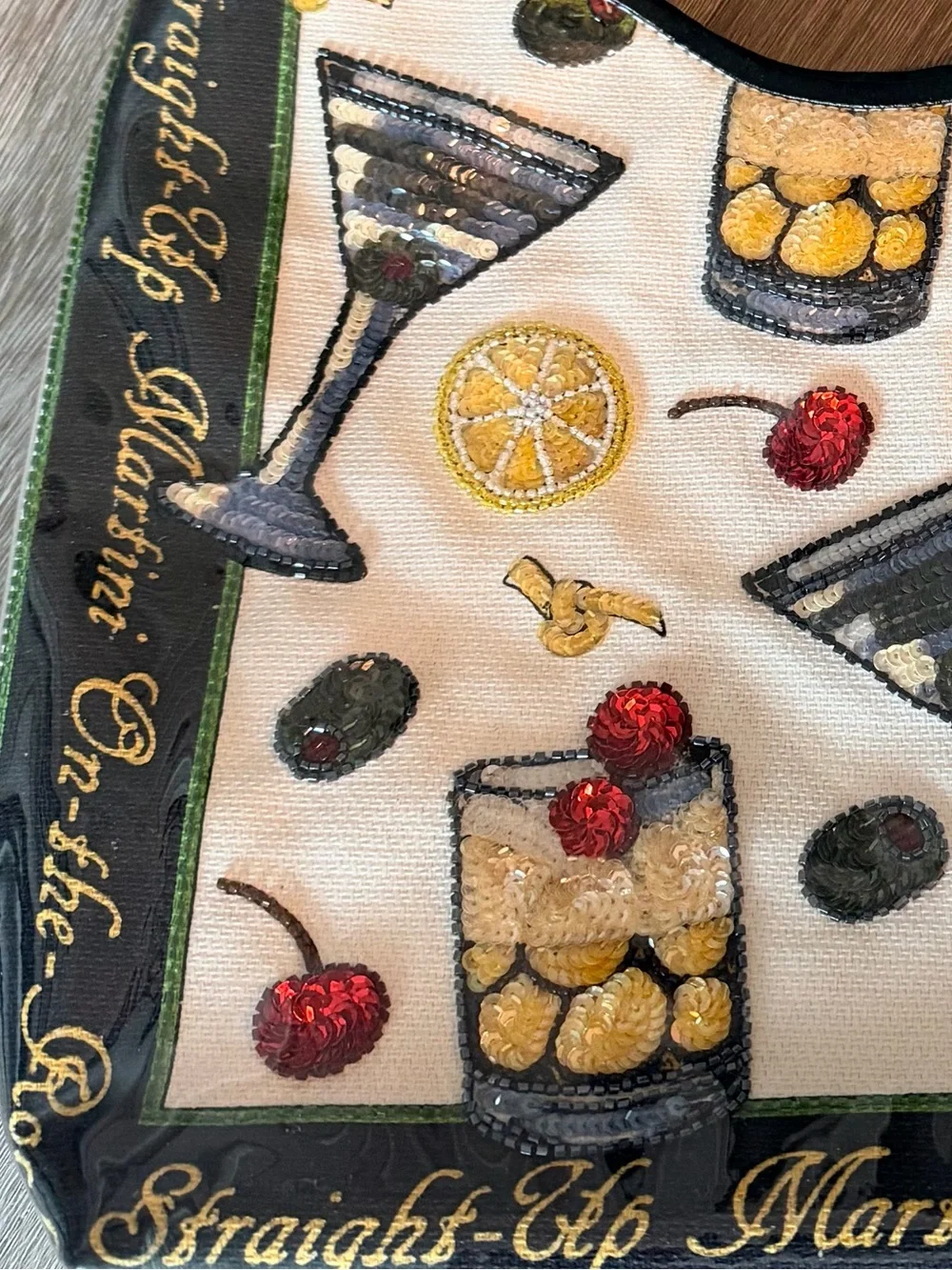 Vtg Isabella Fiore Y2K Martini Beaded Tote Bag Vinyl
